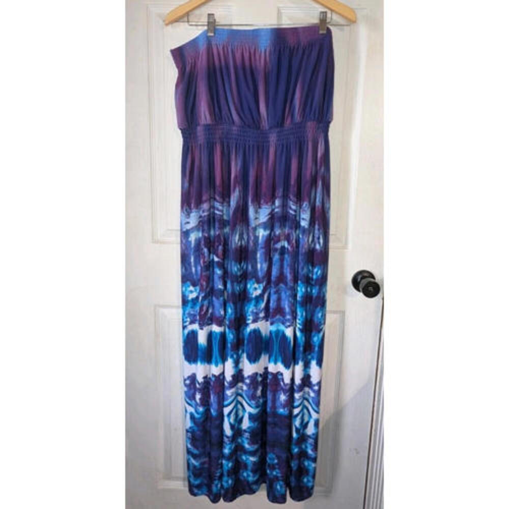 One World 1X Long Tube Top Dresspurple, Blue, White Tye‎ Dye 0068